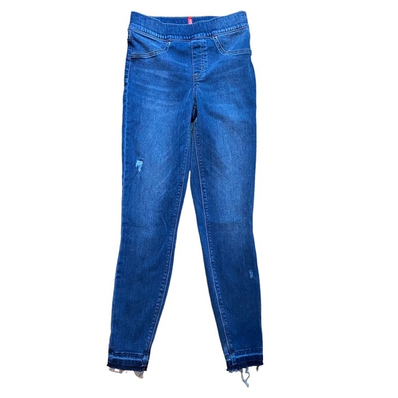 Spanx Pull On Denim Jeggings Distressed Frayed Hem Casual Jeans - Picture 3 of 15